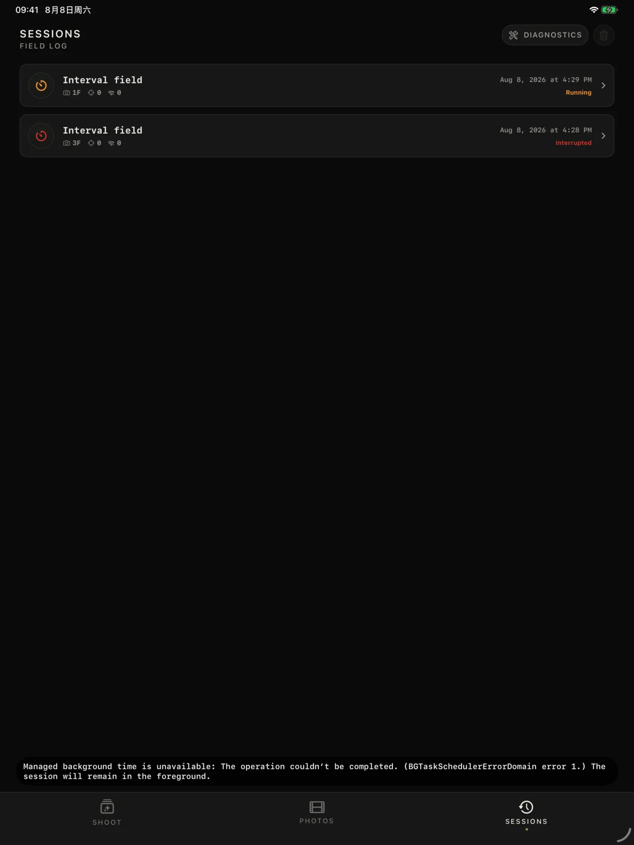 Capture Sessions timeline on iPad