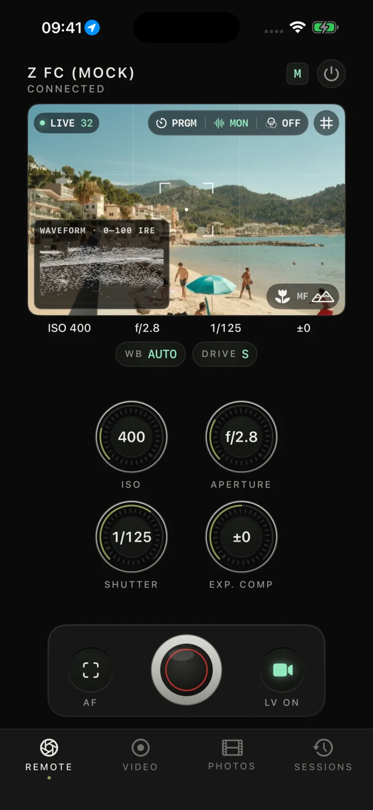 Pro live view with waveform on iPhone